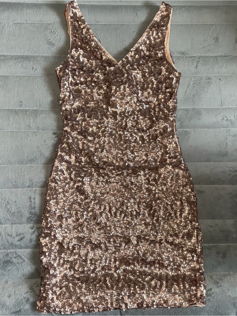 Sequin V-Neck Dress in Champagne Gold